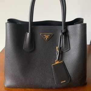 Prada Double Saffiano Black Calfskin Leather Tote